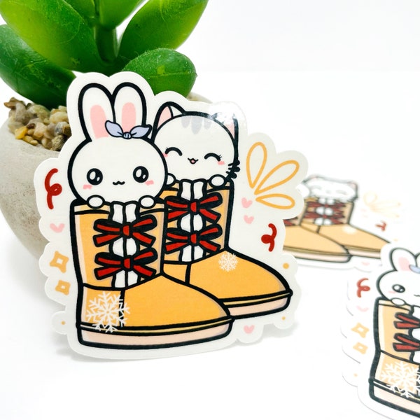 Winter UGG/ Winter / Sushi the cat / Sugar Bun the Bunny / Winter Boots Vinyl Die Cut Sticker / DC065