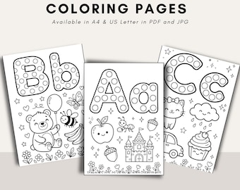 Dot Marker Alphabet Coloring Pages A to Z | Preschool Printable Coloring Book