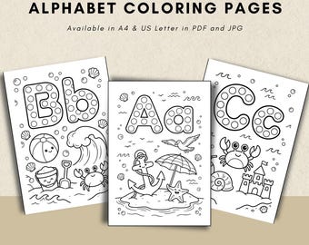 Dot The Beach Alphabet Coloring Pages | Preschool Printable ABC Activity (PDF, JPG)