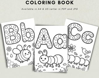 Dot The Insects Alphabet Coloring Book | Preschool Printable ABC Activity (PDF, JPG)
