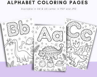 Dot The Dinosaur Alphabet Coloring Pages | Preschool Printable ABC Activity (PDF, JPG)