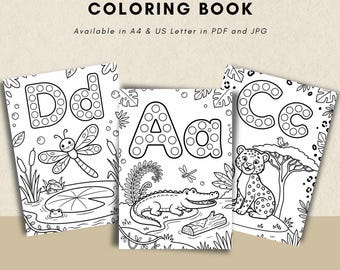 Dot The Jungle Alphabet Coloring Book | Preschool Printable ABC Activity (PDF, JPG)