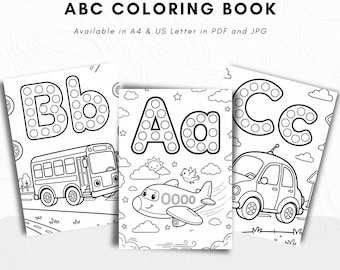 Dot The Vehicle Alphabet Coloring Book | Preschool Printable ABC Activity (PDF, JPG)