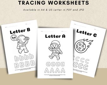 Space Alphabet Tracing Worksheets | Preschool Printable ABC Activity (A4 & US Letter PDF)