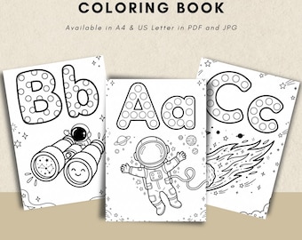 Dot The Space Alphabet Coloring Book | Preschool Printable ABC Activity (PDF, JPG)