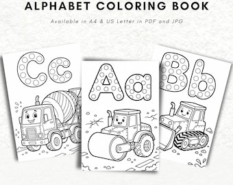Dot The Construction Alphabet Coloring Book | Preschool Printable ABC Activity (PDF, JPG)