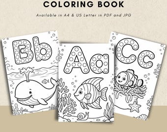Dot The Ocean Alphabet Coloring Book | Preschool Printable ABC Activity (PDF, JPG)