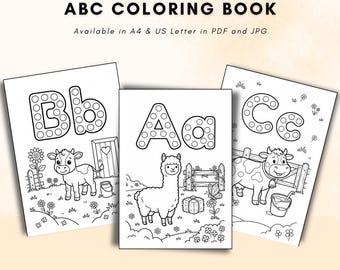 Dot The Farm Animal Alphabet Coloring Book | Preschool Printable ABC Activity (PDF, JPG)