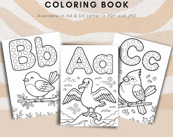 Dot The Birds Alphabet Coloring Book | Preschool Printable ABC Activity (PDF, JPG)