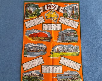Torchon calendrier 1979 comme neuf vintage / Torchon Australie / Torchon en coton / Torchon souvenir / Torchon orange / Torchon emblématique