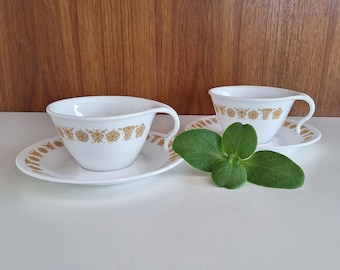 Juego de taza y platillo vintage Corelle Butterfly Gold / Juego de 2 tazas de café Corelle como nuevo