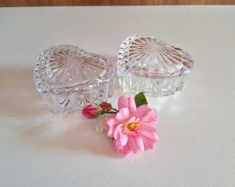 Vintage Heart Trinket Dishes with Lids - Cut Glass Jewellery Dish