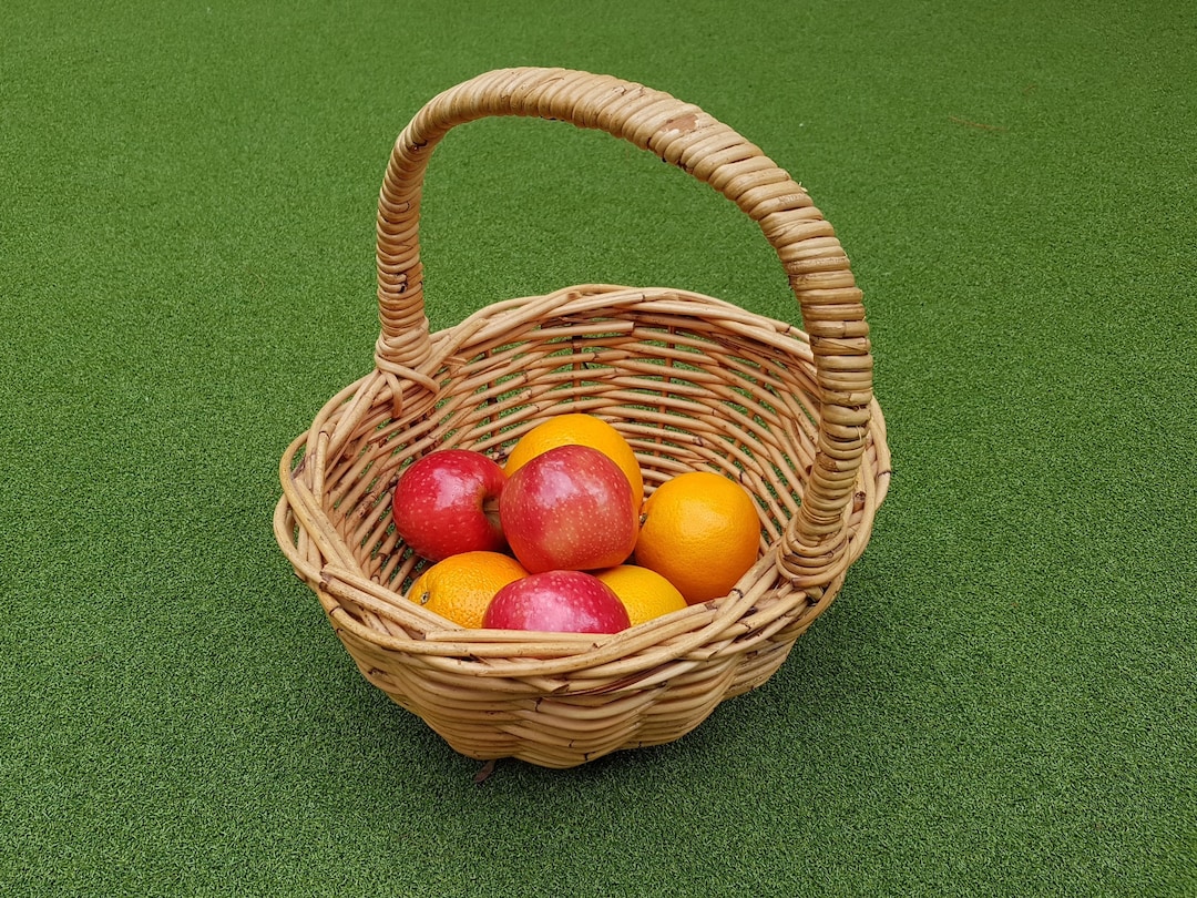 Vintage Cane Shopping Basket / Storage Basket / Woven Cane Wicker