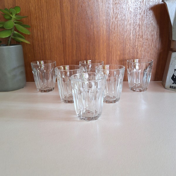 Vintage Set of 6 Espresso Coffee Glasses by Duralex Made in France / Espresso Glass / Cafe Glasses