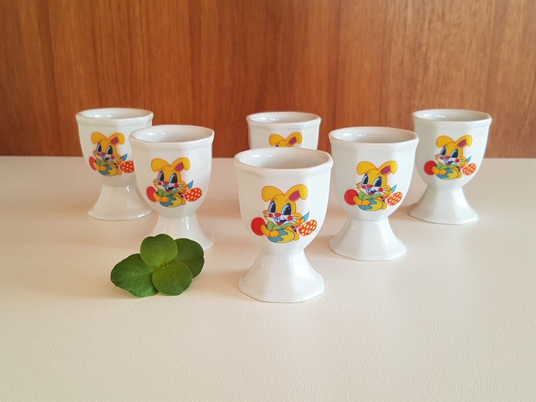 Vintage as New Set of 6 Ceramic Egg Cups / Easter Bunny Egg Cup / White