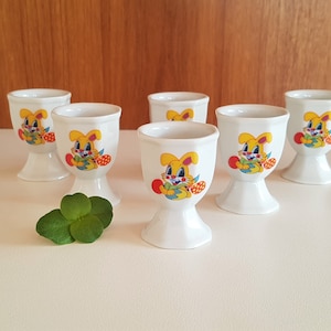 Vintage As New Set of 6 Ceramic Egg Cups / Easter Bunny Egg Cup / White Ceramic Egg Cup / Egg Cup Set / Easter Egg Holder