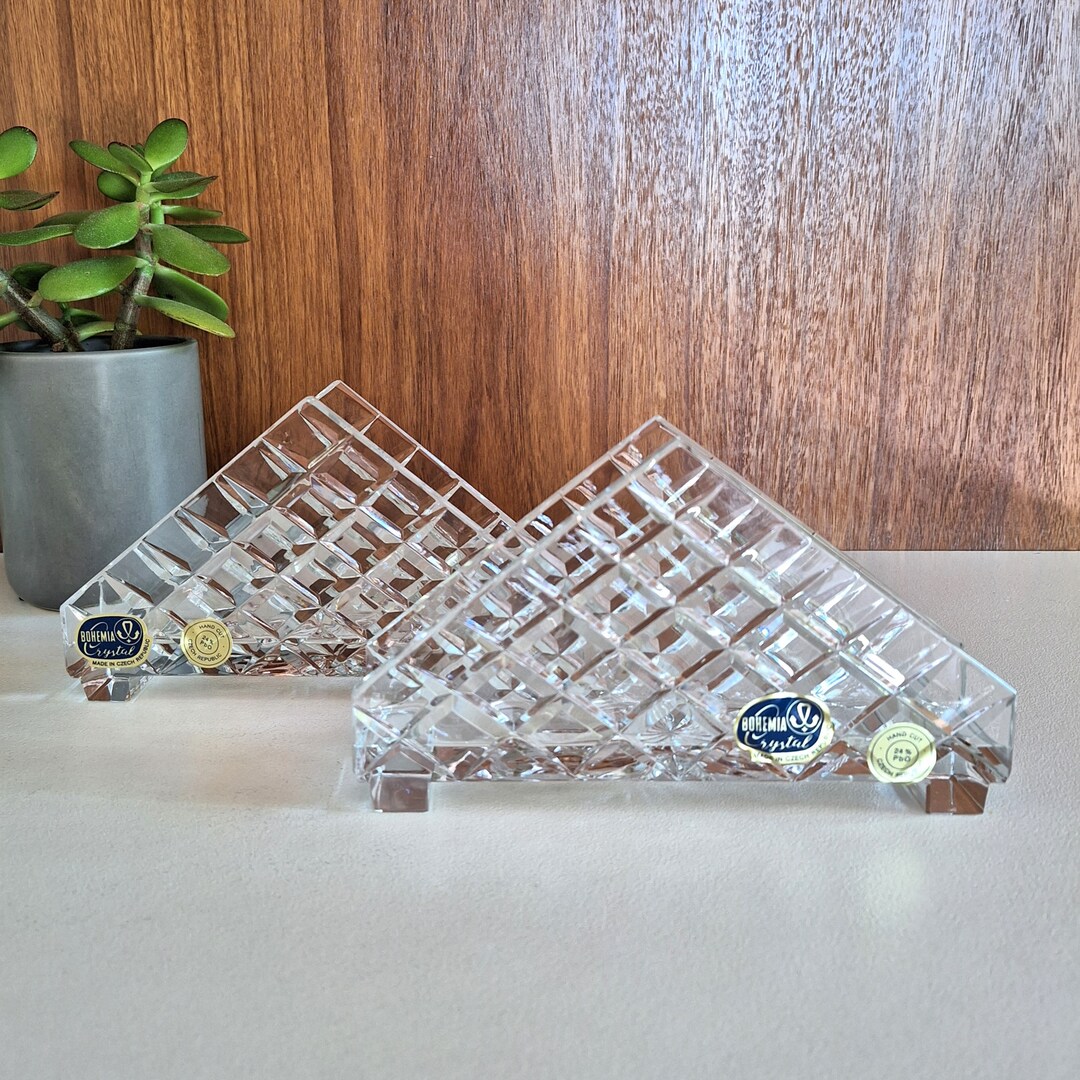 Vintage Pair of Bohemia Crystal Serviette Holders / Crystal Letter
