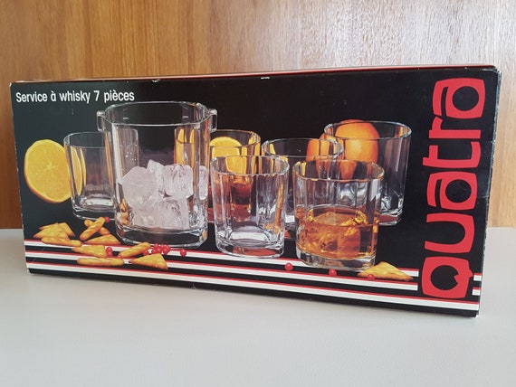 Vintage as New 7 Piece Whisky Glass & Ice Bucket Set in 