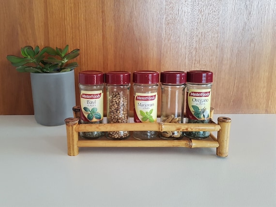 Vintage Tiger Bamboo and Wood Spice Rack Tray Bamboo Spice Rack Boho Spice Rack Bamboo Plant Stand Bamboo Tray Etsy UK