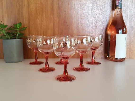 Vintage PINK DEPRESSION Glass Cocktail - Martini Glasses, Set of 6