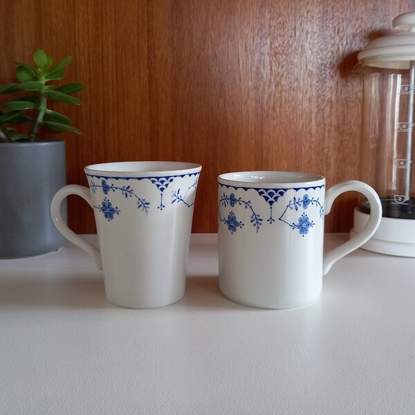 Vintage Pair of Denmark Blue and White Mugs / Ceramic Coffee Mug / Blue Willow Tea Mug / Mismatched Coffee Mug / Furnivals Denmark Mug