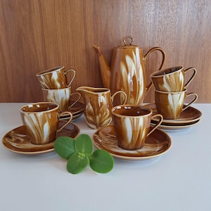 Vintage Coffee Set - Drip Glaze Espresso Cups - Ceramic Tea Pot Set
