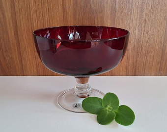 Vintage Red Glass Bowl - Mid Century Display Piece