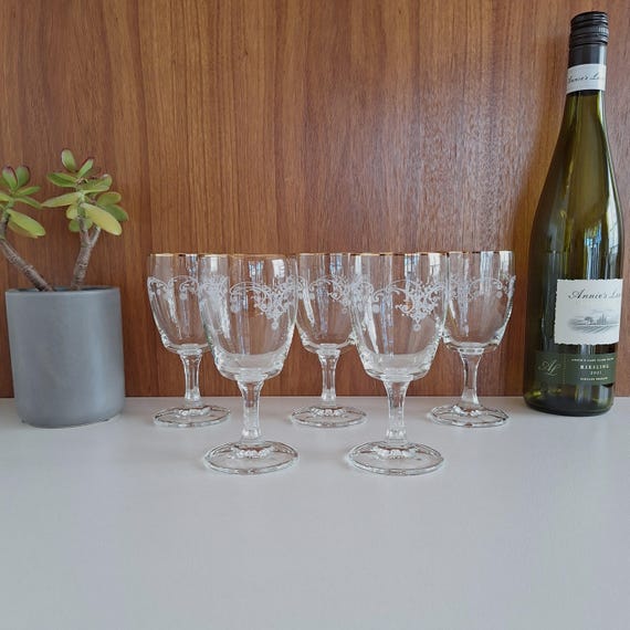 Vintage Gold Rim Wine Glasses - as New Set of 5 Floral Pattern White Wine  Glass - Etsy