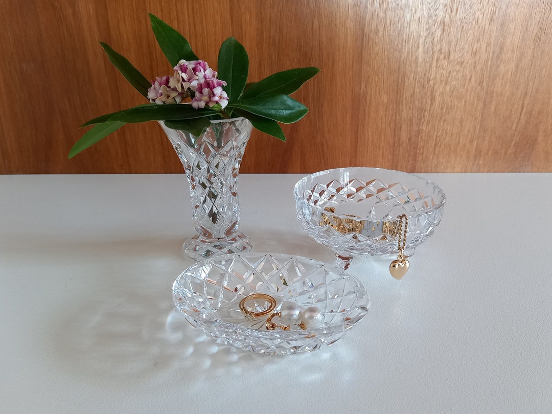 Vintage 3 Piece Cut Glass Crystal Dressing Table Vanity Set / Crystal