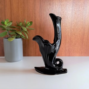 Vintage Black Ceramic Vase / Black Vase / Art Deco Style Vase / Ceramic Vase / Retro Vase / Boho Vase