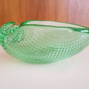 Vintage Light Green Spijker Glass Decorative Bowl by Leerdam / Glass Bowl / Green Bowl / Seashell Bowl / Shell Bowl / Bubble Bowl