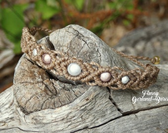 Ethnik & celtik grège  - Bracelet Macramé boho, ethnique et celtique beige et blanc