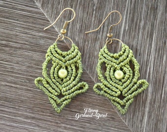 Padmasana vert -  Boucles d'oreilles - Position du Lotus - Tissage Macramé