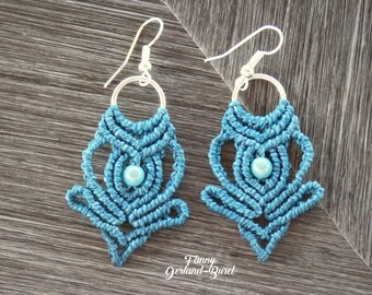 Padmasana bleu -  Boucles d'oreilles - Position du Lotus - Tissage Macramé