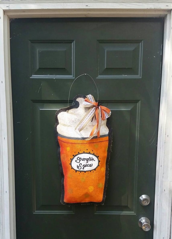 Stuffed burlap door hanger: Pumpkin spice latte