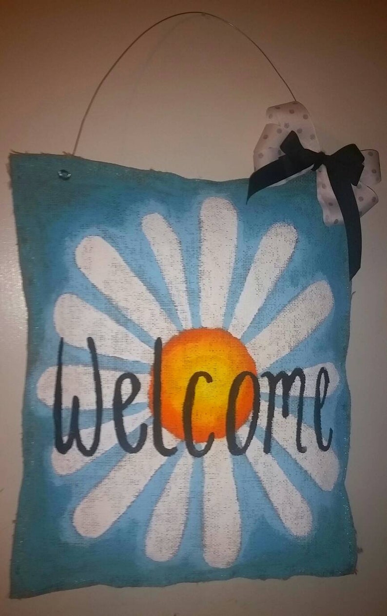Daisy Welcome Burlap Door Hanger