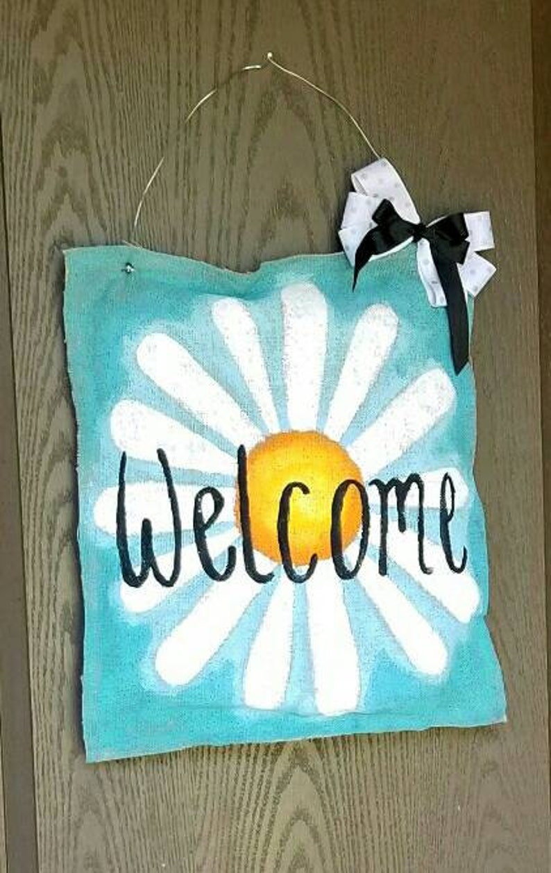 Daisy Welcome Burlap Door Hanger