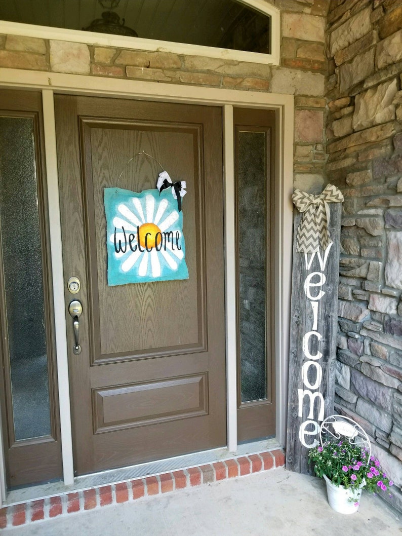 Daisy Welcome Burlap Door Hanger