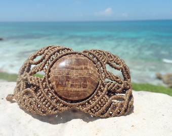 Macrame bracelet fossilized wood