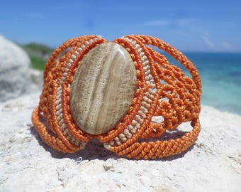 Macrame bracelet fossilized wood