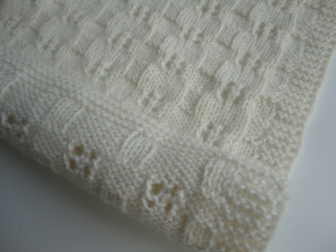 Lace Knit Baby Christening Blanket Pattern/ Knitted Baptism Blanket