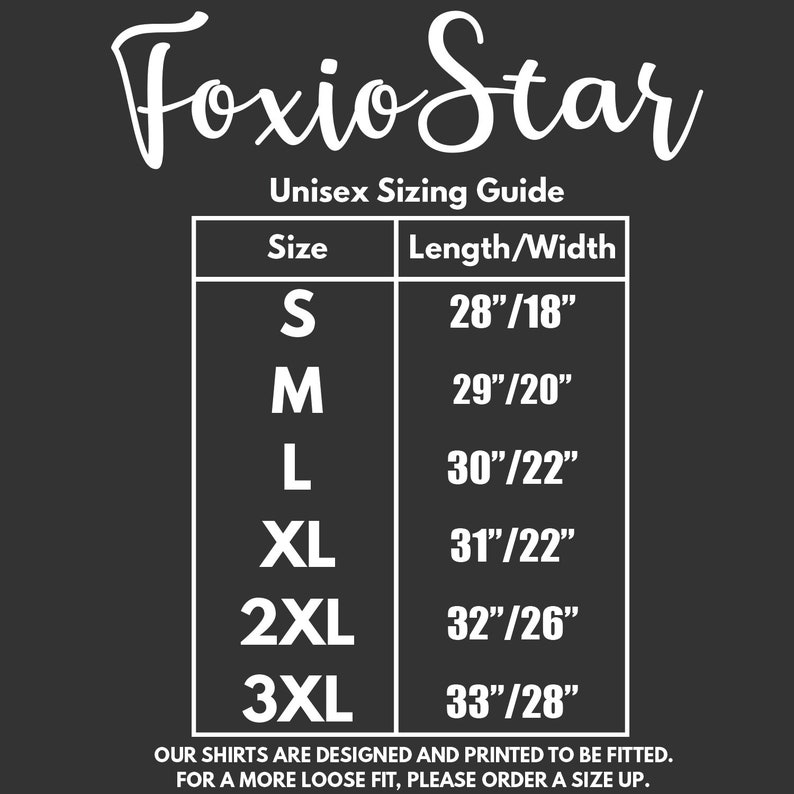 Puede incluir: Gu&iacute;a de tallas unisex para camisas con medidas en pulgadas. Las tallas incluyen S, M, L, XL, 2XL y 3XL. La tabla muestra la longitud y el ancho de cada talla.