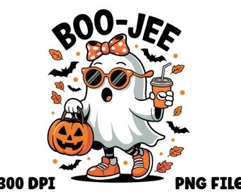 Boo Jee Ghost PNG - Boo Jee Halloween Graphic for Circuit - Fall DTG - Cute Halloween Digital Design Printable