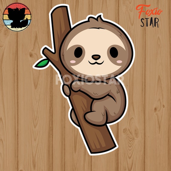 Cute Adorable Kawaii Happy Chibi Sloth with Coffee Cartoon