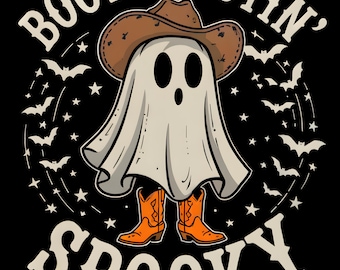 Boot Scootin Spooky Ghost Cowboy - Western Halloween T-Shirt Graphic - Fall DTG - Cowboy Halloween Digital Design Printable