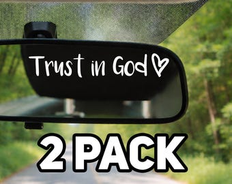 Trust In God Sticker Car Decal 2 Pack, Rear View Mirror Decal, Bible Verse Sticker Gift, Christian Mom Grandma Gift, Faith Church Teacher