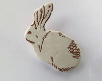 Rabbit brooch, ceramic jewellery, handmade jewellery