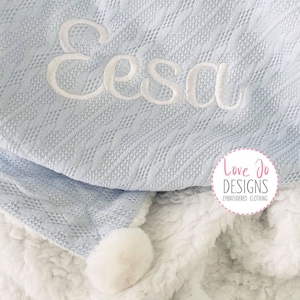Manta azul bebé de punto trenzado bordado - Manta personalizada para bebé - Regalo para bebé niño/niña