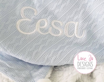 EMBROIDERED CABLE KNIT Baby Blue Blanket - Personalised baby blanket - Boys/Girls Baby Gift