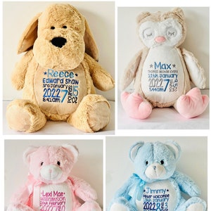 Large Personalised teddy bears, embroidered bears, personalised baby gift, christening or new baby gift, birth stats, any text embroidered image 6